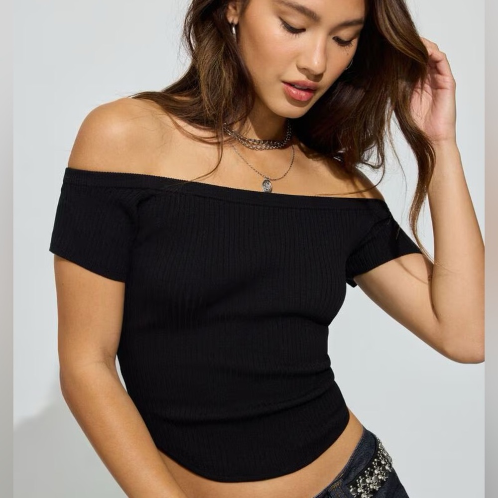 Garage Black Ribbed Knit Top
